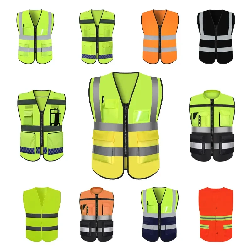 High Visibility Black Safety Vest With Zipper Logo Customized Work Wear Black Safety Vest Reflective