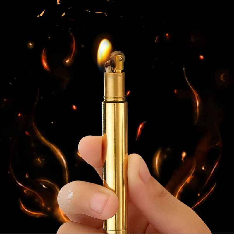 

Mini Pure Copper Kerosene Lighters Flint fuel Flame Metal Lighter Cigarette shape Torch cigar Lighter gift