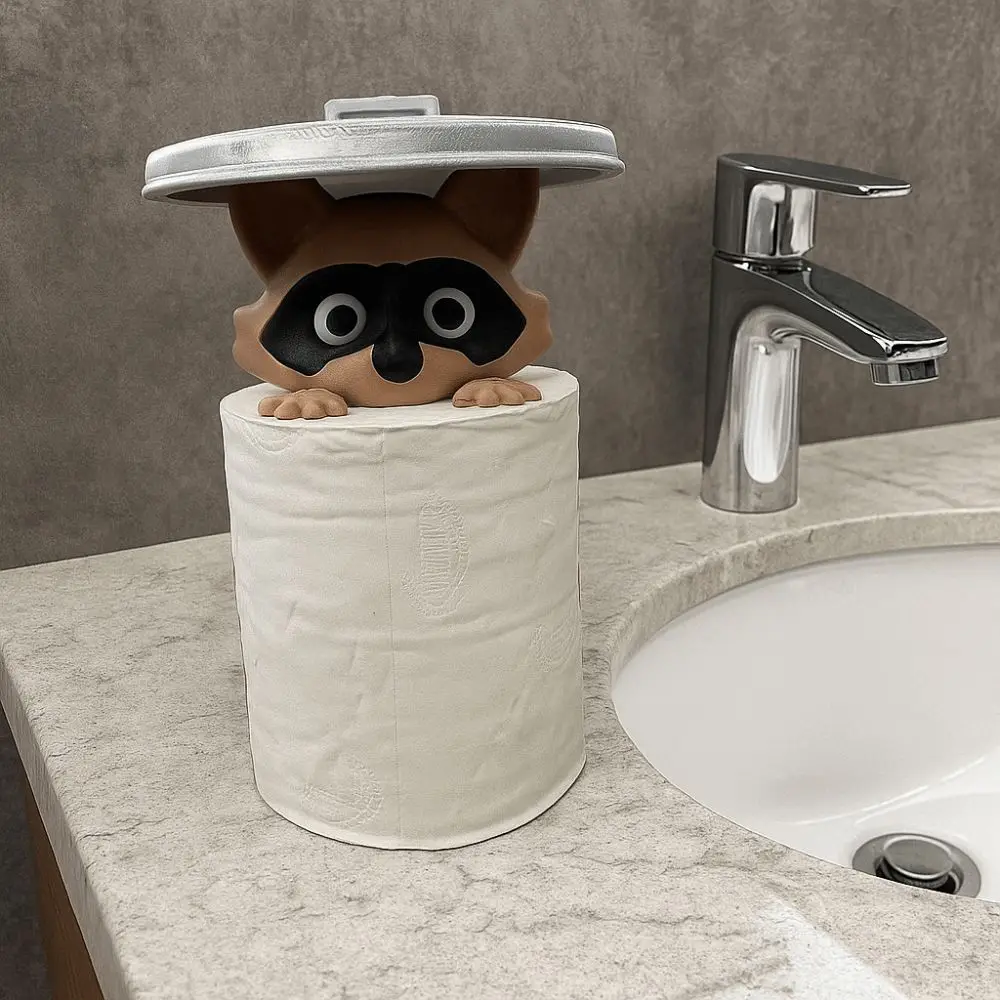 Adorable Animal Design Raccoon Toilet Paper Holder No Drilling Required Wall Mounted Tissue Roll Dispenser Funny Animal Decor RV