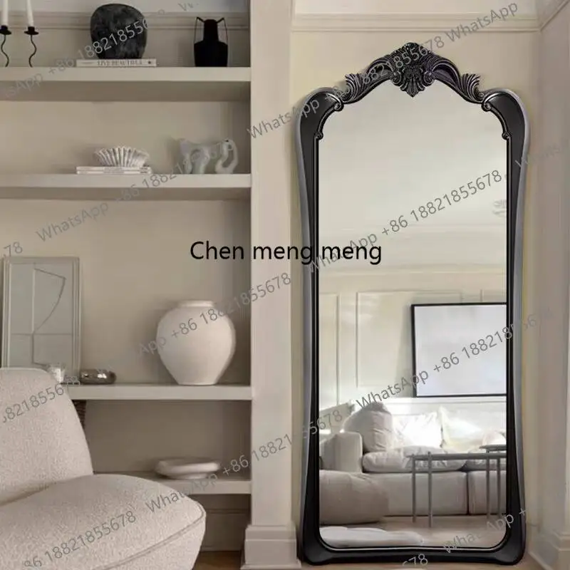 

Retro light luxury full body mirror carved living room bedroom floor, dressing mirror
