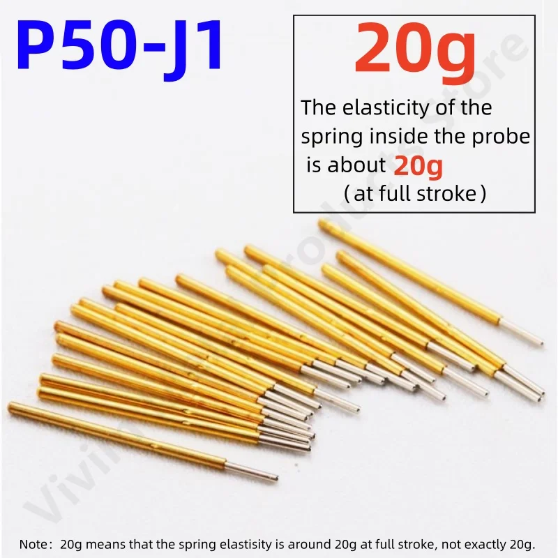 20/100PCS P50-J1 Spring Test Probe Test Pin Pogo Pin P50-J Electric PCB Test Tool 0.48/0.68/16.35mm Needle Round Head 20g Force