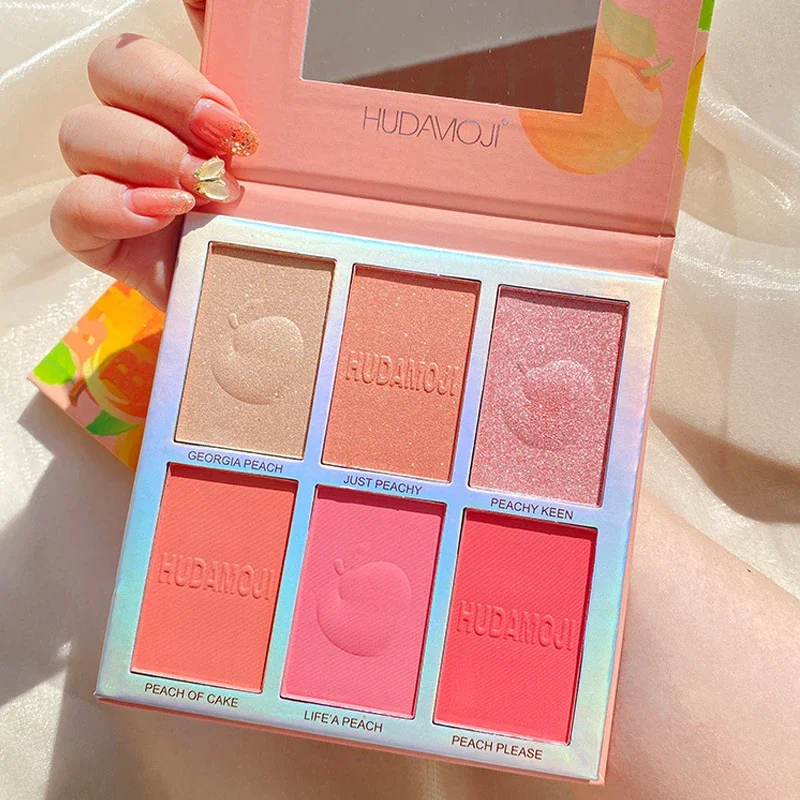 

6 Colors Peach Blush Palette Highlight Powder Nose Shadow Silhouette Brighten Eyeshadow All-in-one Repair Long Lasting Makeup