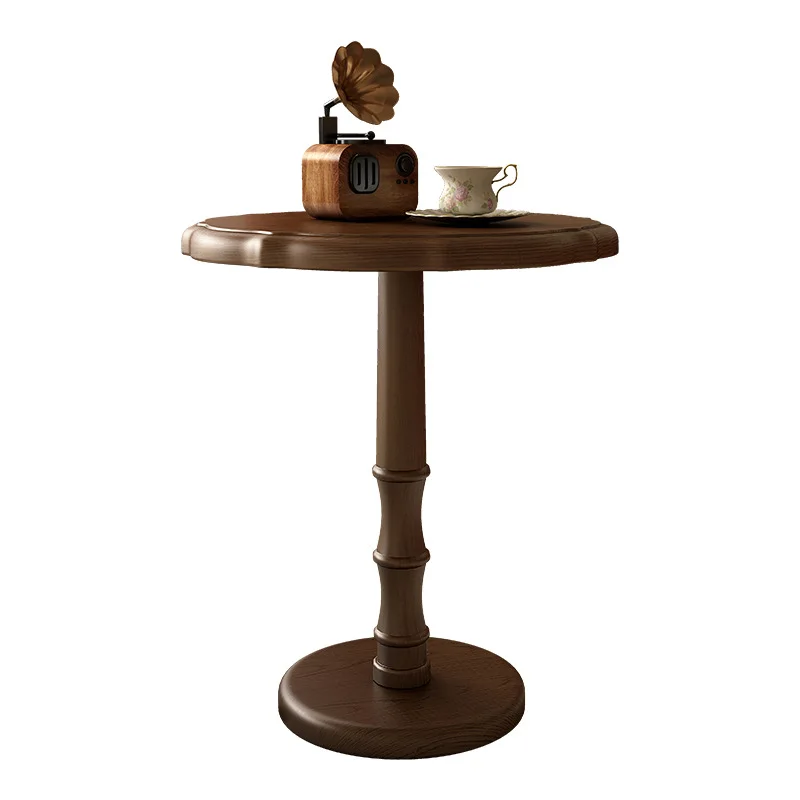 French medieval solid wood small coffee table, living room sofa side small apartment balcony small round table retro corner