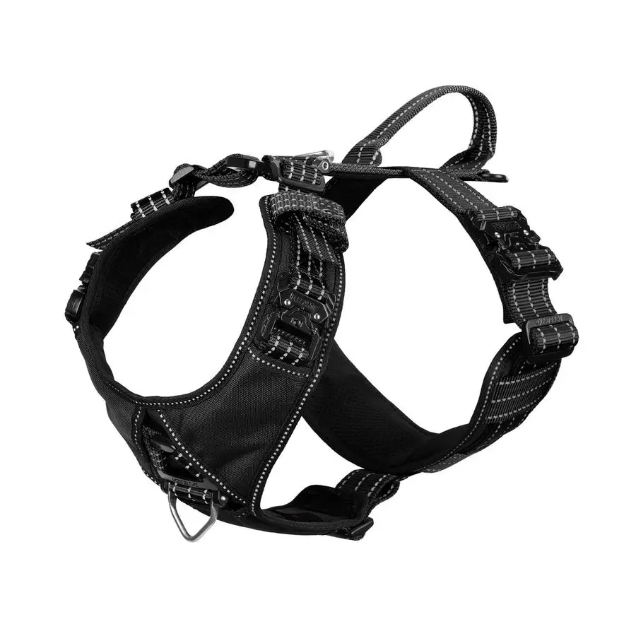 

Шлейка для собак с 4 металлическими пряжками, для крупных пород, Y-образная, регулируемая, без натяжения, с креплением для поводка спереди