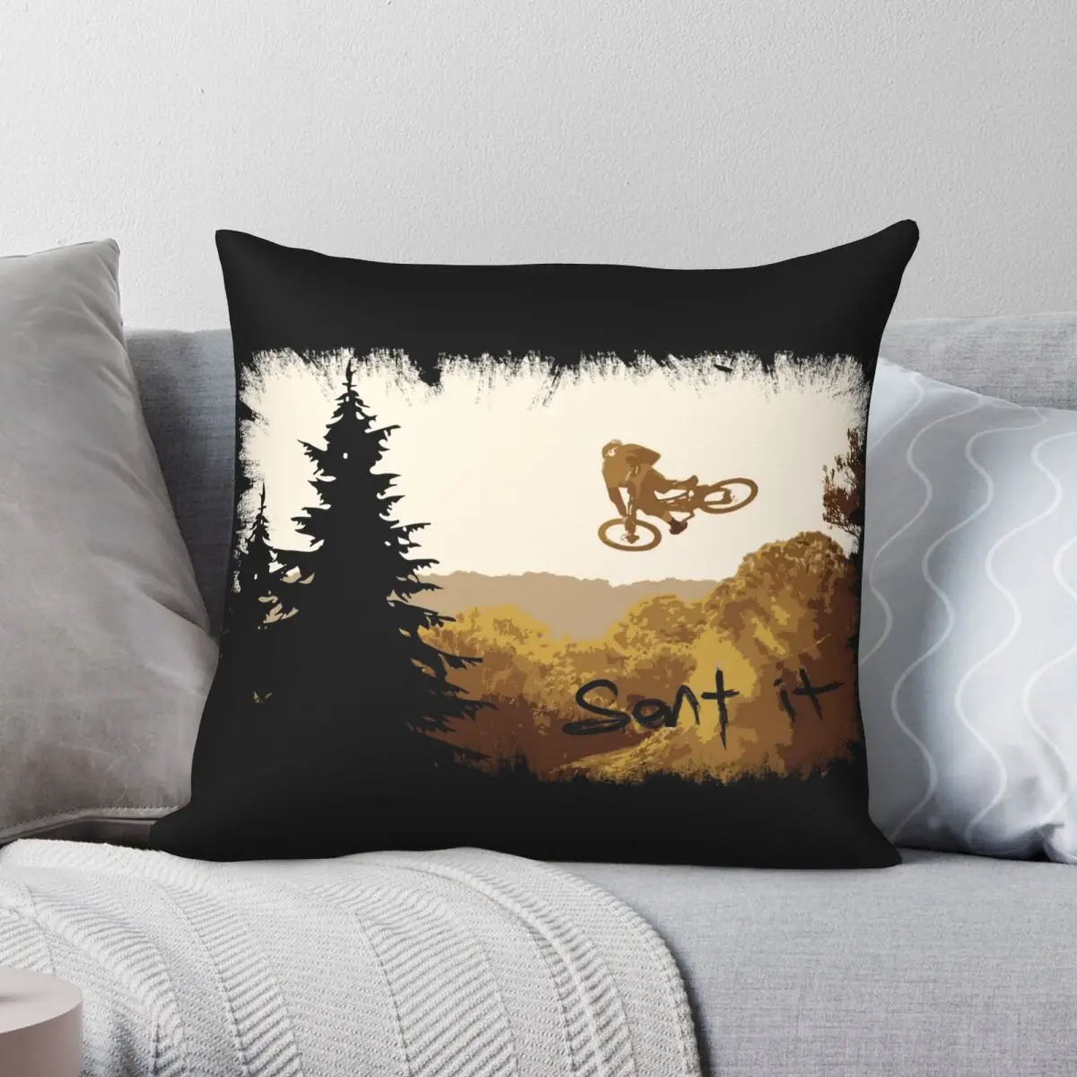 Sent It Downhill MTB Pillowcase Polyester Linen Velvet Pattern Zip Decor Throw Pillow Case Car Cushion Cover 18