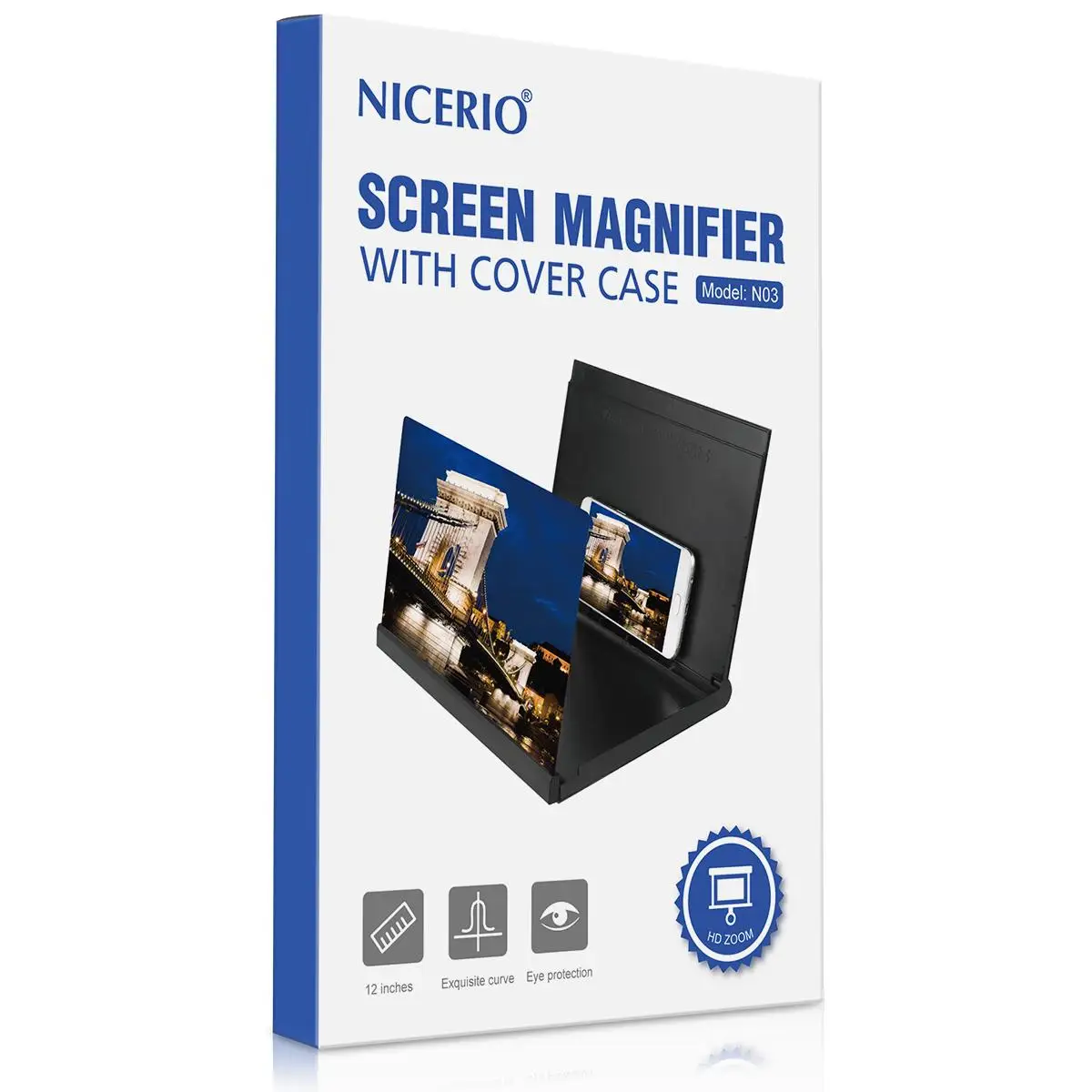 NICERIO 3D ユニバーサルスクリーン拡大鏡スマート携帯電話アンプ、映画鑑賞用の折りたたみ式ホルダースタンド付き (ブラック)