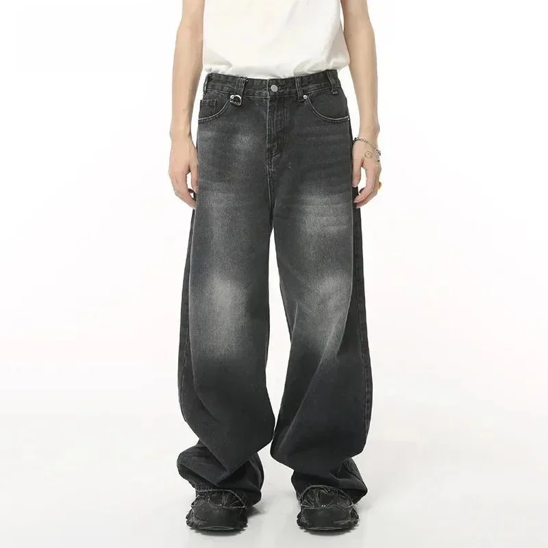 

IEFB Vintage Men's Loose Fit Denim Trousers 2023 New Streetwear Cleanfit Sle Dstring Closure ex Nylon Fabric