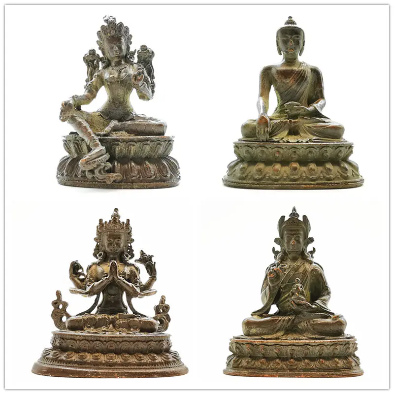 Tibetan Buddhist Buddha Collections Red Brass Pocket Buddha Status Ganyin Medicine Buddha Treasure King HDC0684