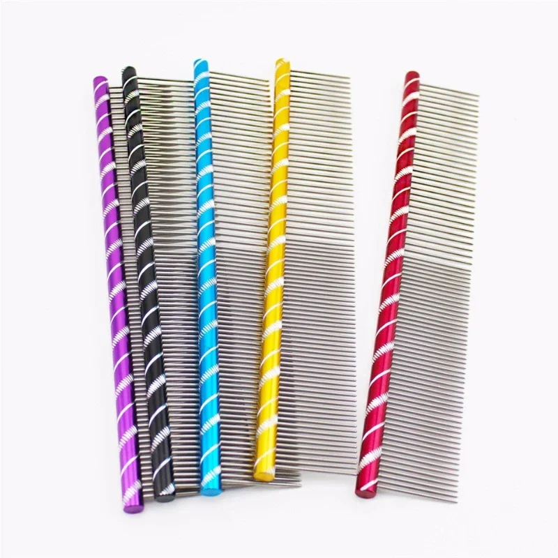 10pcs/lot 19cm/16cm Pet Dog Comb Bright Multi-Colored Stripe Grooming Comb For Shaggy Cat Dogs Barber Grooming Tool