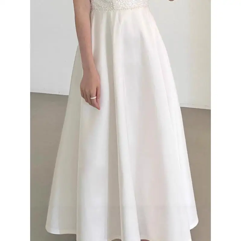 Vestido de casamento leve com lantejoulas de cetim, mangas curtas simples, certificado de noivado, vestido de noite personalizado