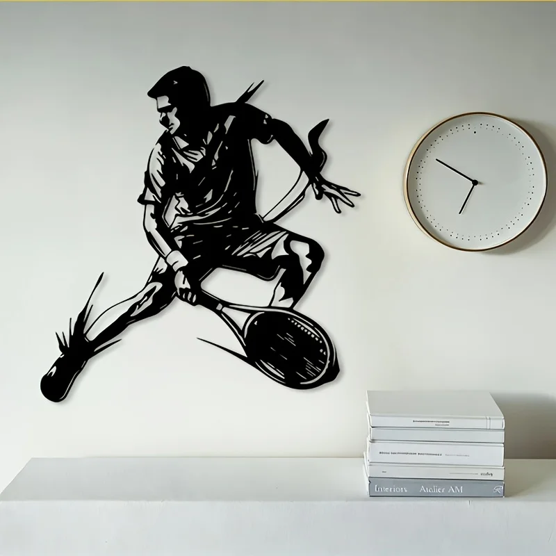 Metal Wall Art Tennis Player Athlete Action Retro Iron Rustic Hanging Dynamic Statue for Home Patio Sports Tennis Gift