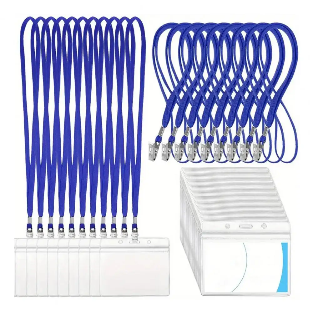 Plastic Pouch Lanyard Holder Lanyard Set 20 Pcs Holders with Lanyards Waterproof Vertical Badge Holders Resealable for Office
