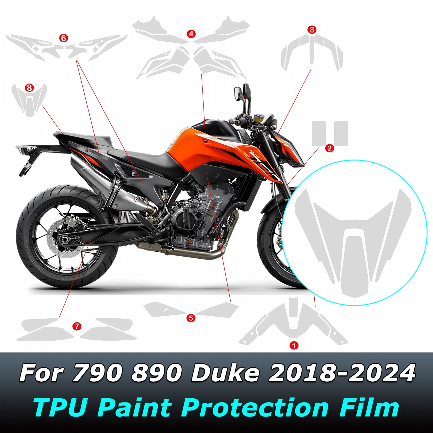 For 790 890 Duke 790DUKE 890 DUKE 2018-2024 Motorcycle Invisible Cover Paint Protection Film PPF TPU Protective Film Accessories
