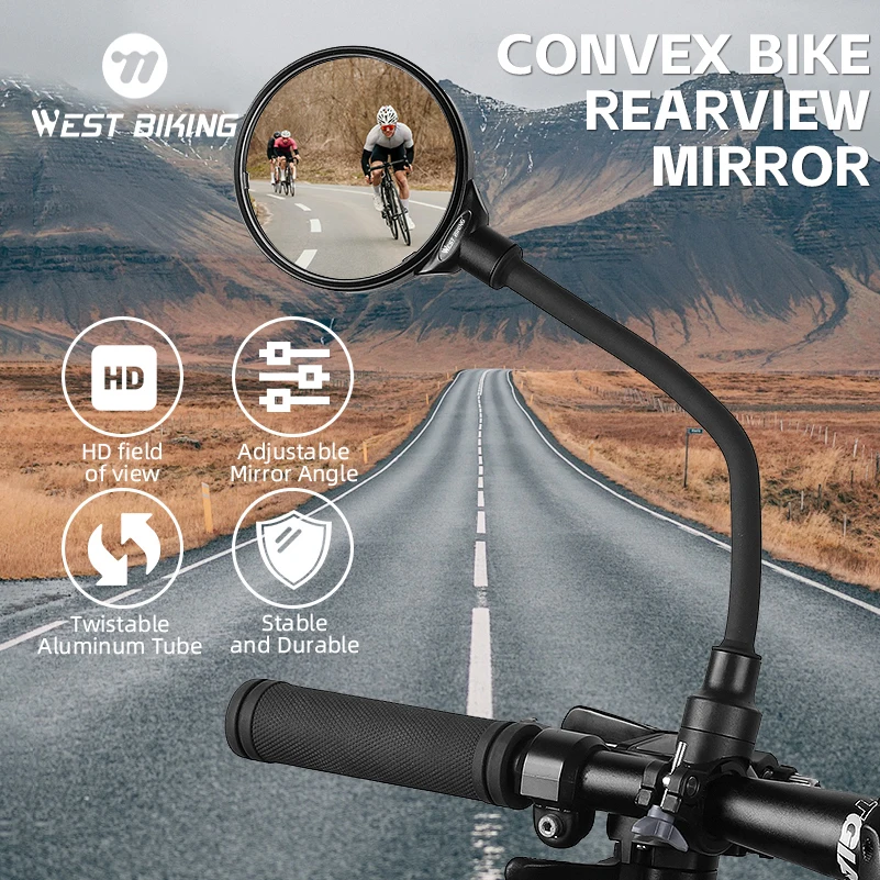 

WEST BIKING Bike Rearview Mirror 360 Rotate HD Convex Bicycle Safety Mirror E-Bike Scooter Back Sight Bike Handlebar Mirror