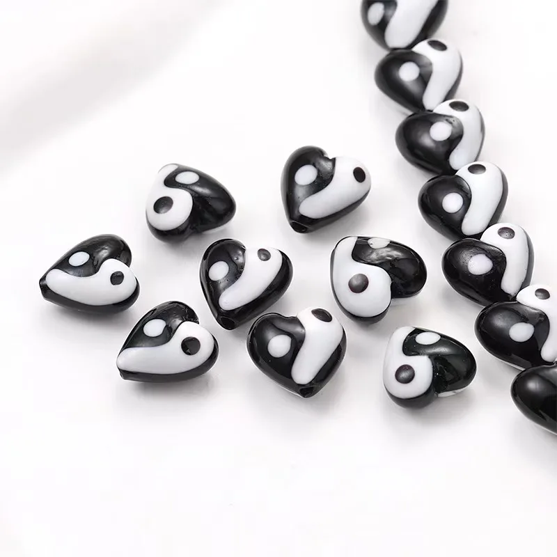 Murano Murano Murano Tai chi Yin y Yang bola corazón cuentas de cristal para pendientes collar fabricación de joyas