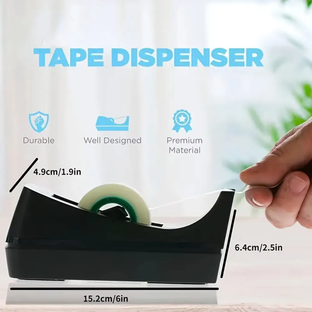 Black Desktop Tape Dispenser - Non-Slip Base - Weighted Tape Roll Dispenser - For Office Home School (Tape Not Included)