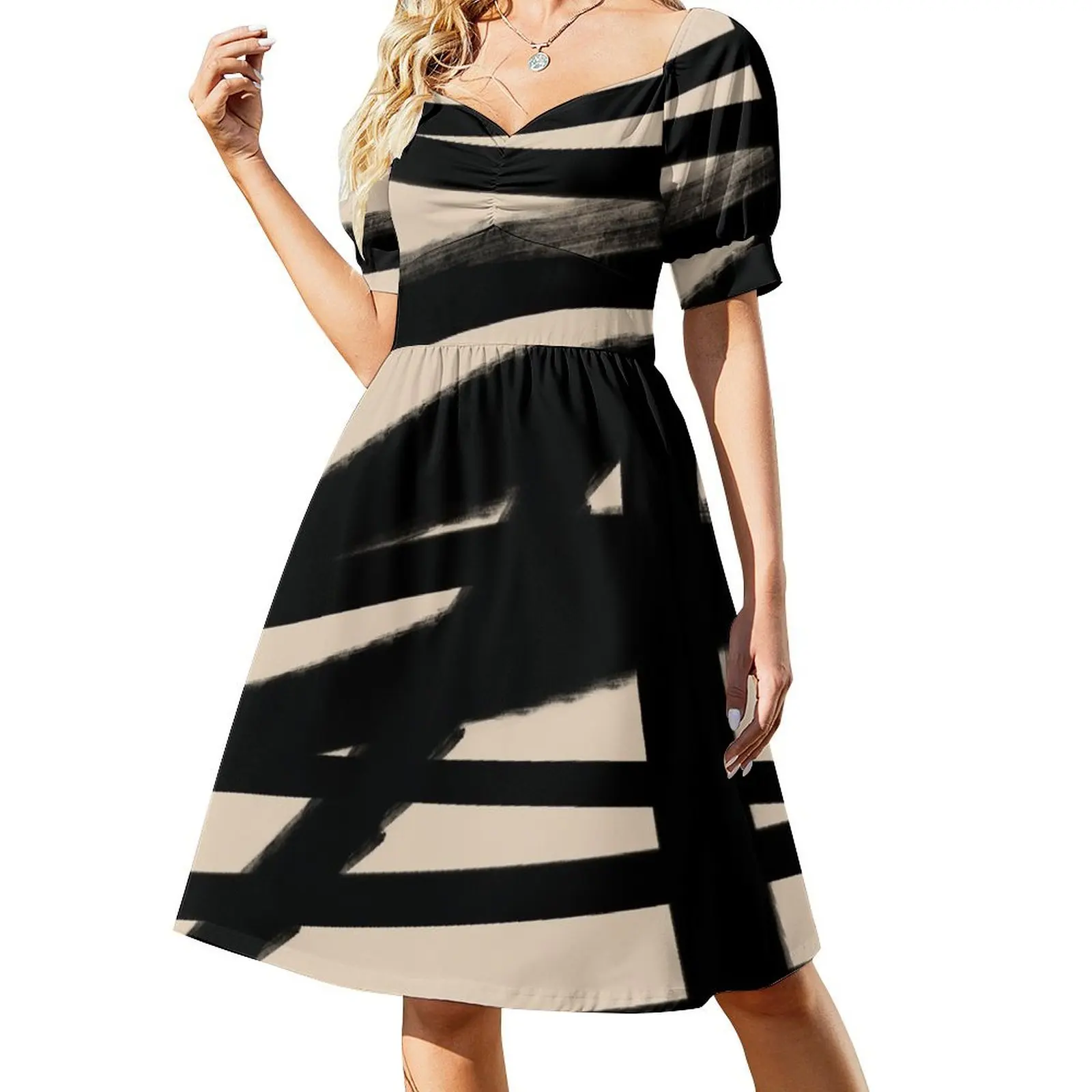 

BLACK AND BEIGE Lines Graphic P. Soulages Spirit Dress beach outfits for women Women's dress long dress women summer