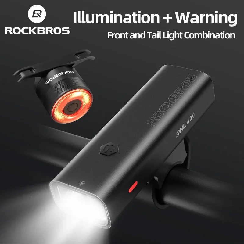 ROCKBROS Bike Type-C Rechargeable Bicycle Headlight Waterproof 200M Range Light Flashlight With Tail light Cycling Accessorys