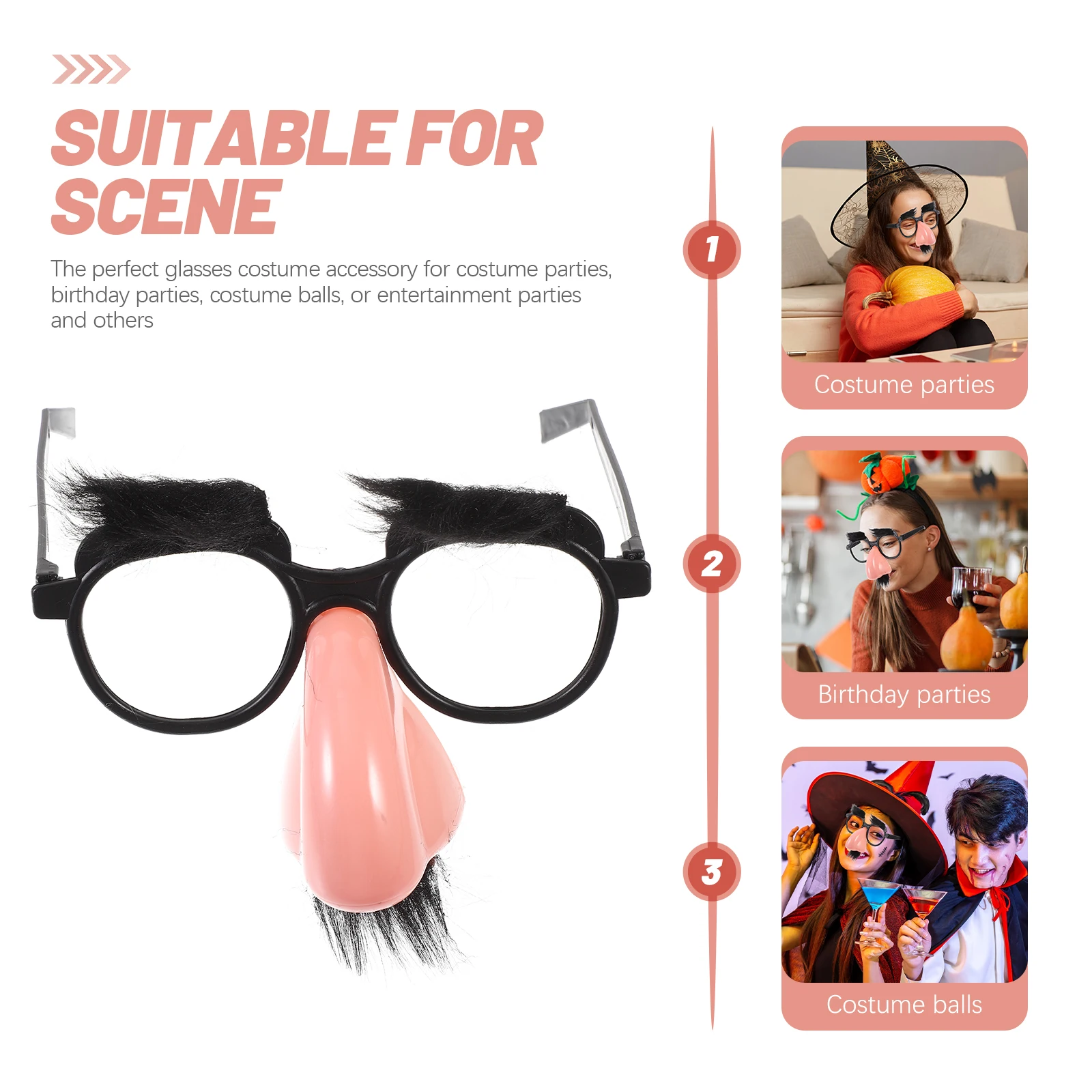 

8 Pcs Glasses and Big Nose Props Festival Funny Costume Beards Frameless Plastic False Child