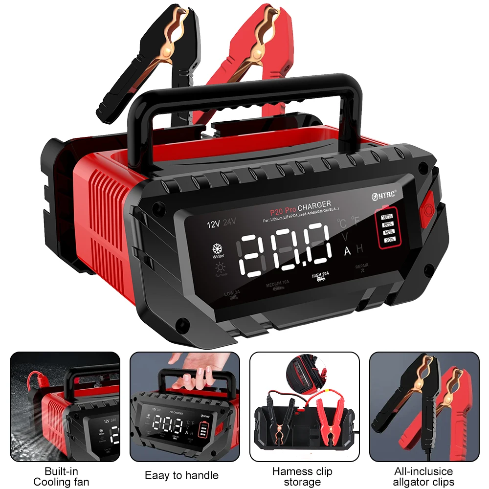 

Car Battery Charger 6V/12V/24V LiFePO4 Charger for Car Motorcycle 30A for Lithium AGM GEL Lead-Acid Battery Charger