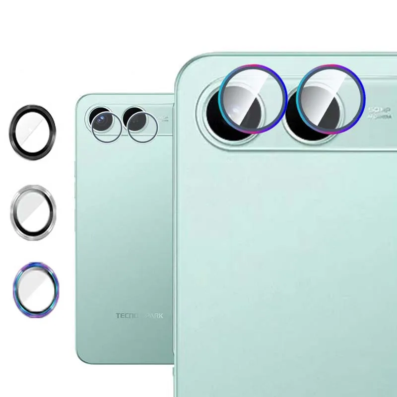

for Tecno Spark Go Lens Protector Tempered Glass Cap Back Camera Cover Colorful Metal Ring Clear Glass Hard Film