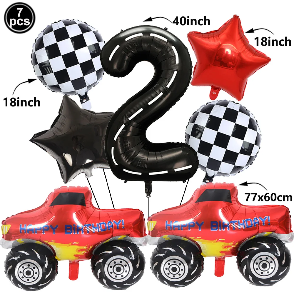1set Monster Truck Balloons 40inch Number Balloon Set Monster Truck Birthday Balloon Baby Shower Race Car Party Decor Supplies view 3
