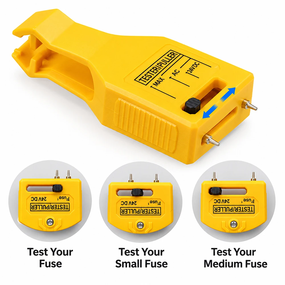 Automotive Fuse Tester with LED Light and Puller Tool Adjustable Probe for 12V/24V Car Fuses Easy Grip Handle Compact Design