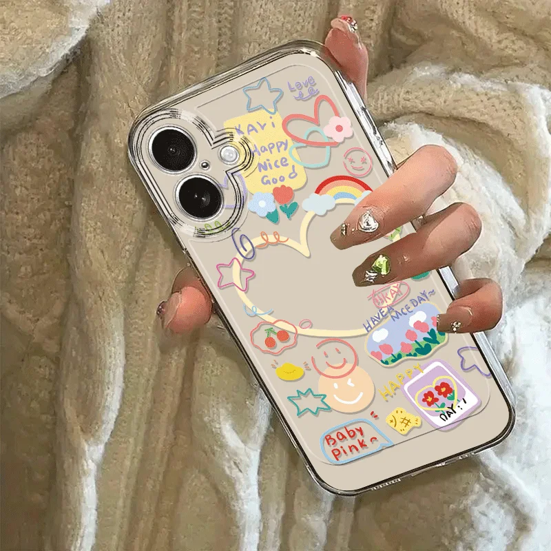 Sticker Cartoon Pattern Phone Case for Samsung Galaxy S21 S22 S23 S24 S25 S26 Ultra Plus Note 20 A73 A55 A35 A33 A25 A15 Cover