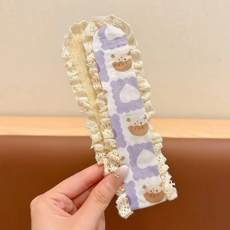 Breites Spitzenstoff-Stirnband mit kleinen Blumen, zum Organisieren von Pony und losen Haaren, für kleine Mädchen, Kinder und Babys, rutschfest, weich, für den täglichen Gebrauch – Detail 4