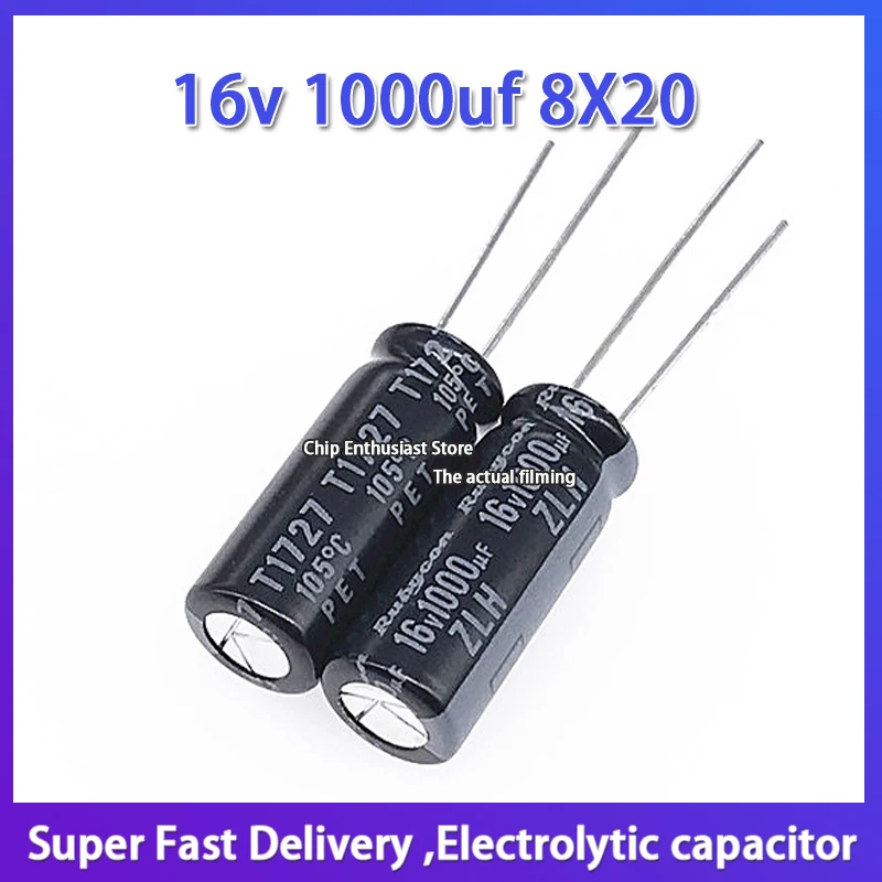 10PCS New Rubycon imported electrolytic capacitor 16v 1000uf 8X20 ruby zlh high frequency and long life