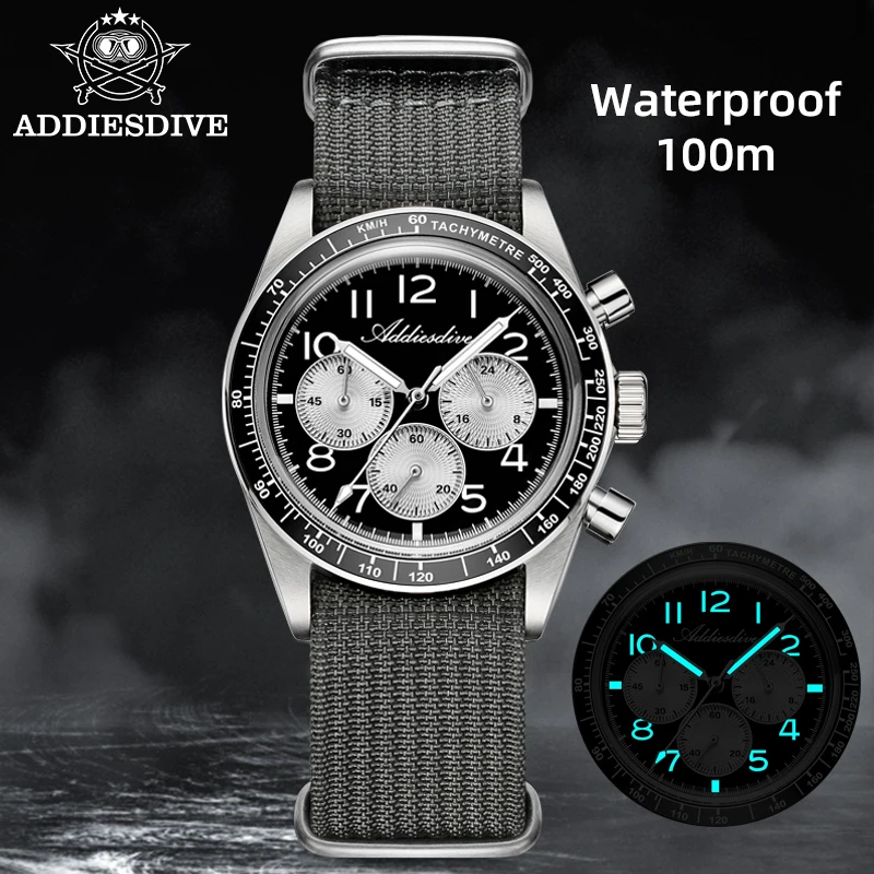 

ADDIESDVIE AD2543 Casual Panda Chronograph Men's Quartz Watches 0S20 Movement Bubble Mirror Glass Ceramic Bezel reloj hombre NEW