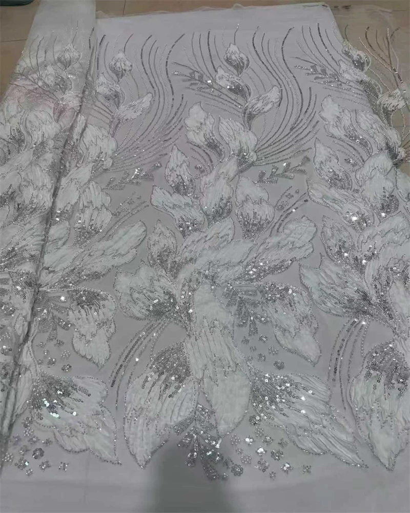 Luxury African Sequins Beaded Lace Fabric  High Quality Groom Nigerian Wedding Bridal Embroidery French Tulle Material