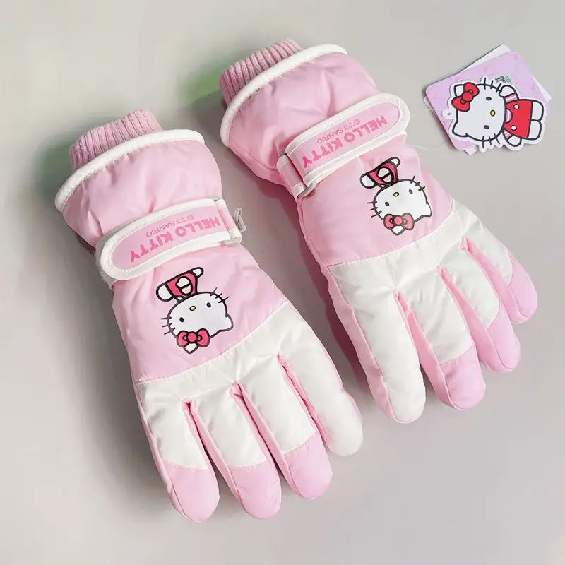 New Cartoon Sanrio Hello Kitty Innovative High-Look Ski Cycling Kawaii Girls Outdoor Warm Gloves Soft Plush Winter Snow Gift