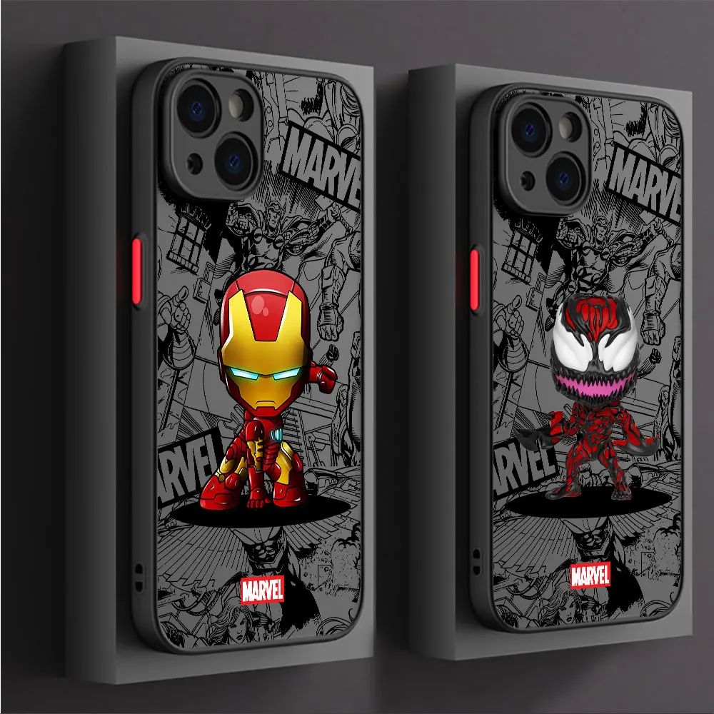 Cute Marvel Superhero Case for iPhone XS X 13 Pro Max XR 12 Mini 14 15 Plus 7 6S Plus 8 SE 11 14 15 Pro Max 13 Cover Soft Cases