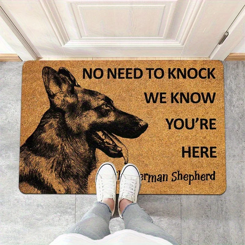 No Need To Knock We Know You Re Here German Shepherd Dog Door Mat With Print Flannel Welcome Rug For Home Entryway Pet Lover