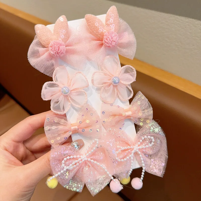 8Pcs/Set Korean Flower Children\'s Hairpin Princess Little Girl Mesh Bow Broken Hair Clips Sweet Cute Kids Barrettes Headdress