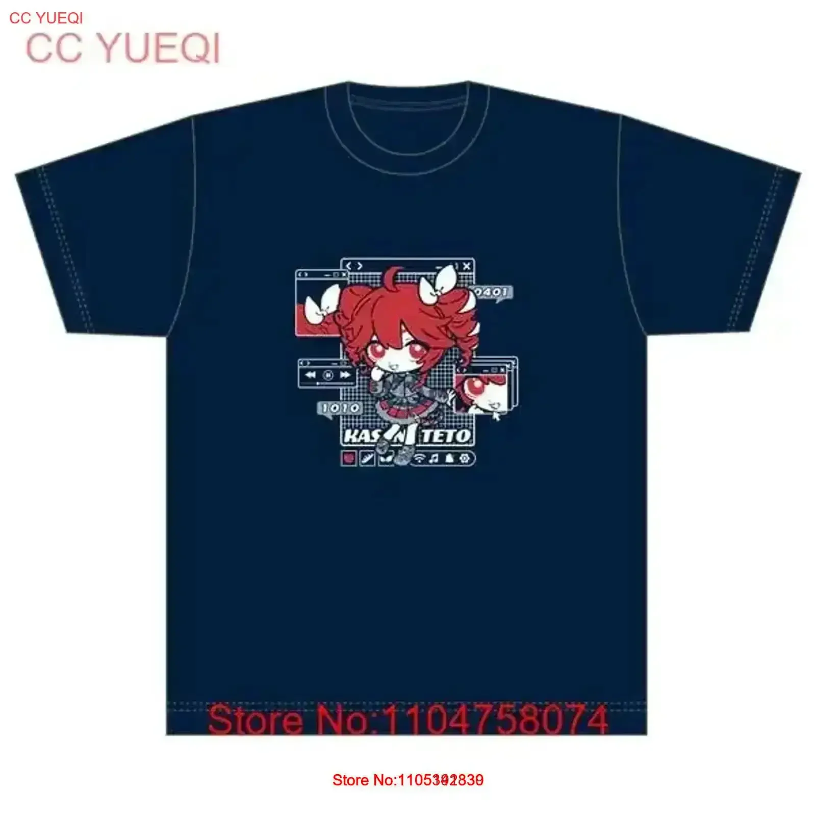 カサネ-テト-tシャツ-xlサイズ-ネイビー-cocollabo-vocaloid-by-mawaru-sanso-新品-ヴィンテージ-ウォッシュ加工-カジュアル-多用途-通気性-ソフト-グラフィック