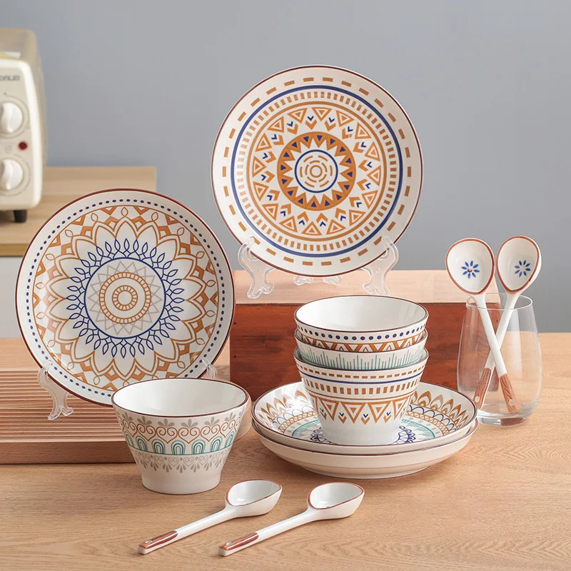 Creative Daily Ceramic Crafts Tableware Large Capacity Rice Bowls Vegetable Plates Retro Home Foyer Cabinets Decorative Bowls