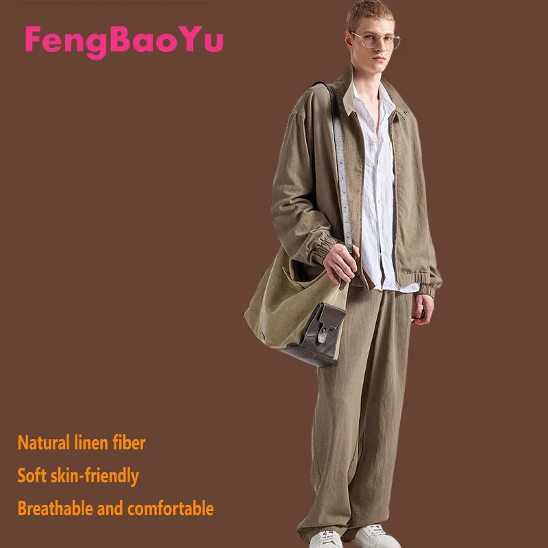 

Костюм мужской Feng Baoyu из 100% натурального льна: пиджак и брюки, идеально подходящий для активного отдыха и путешествий, высококачественная стильная одежда