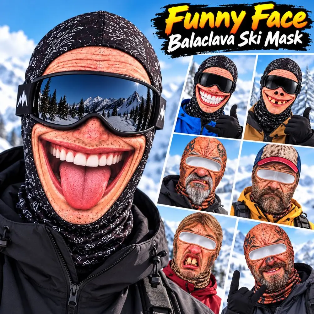 3D Face Printed Old Man Balaclava Face Mask Full Coverage White Mustache Winter Mask Cover Stretch Elastic Funny Ski Mask