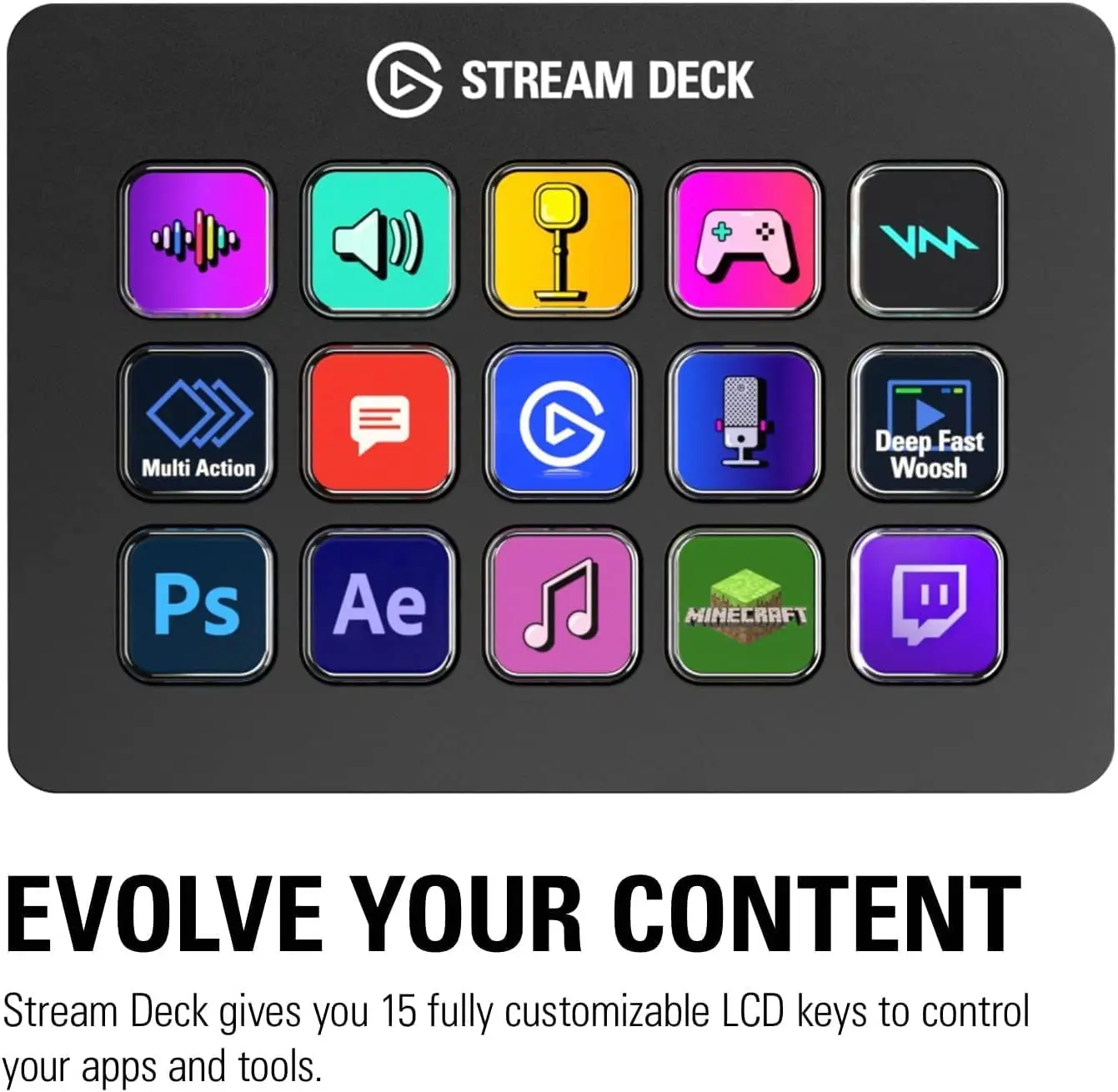 Elgato Stream Deck MK.2 – Studio Controller, 15 macro keys, trigger actions in apps and software like OBS,works with Mac and PC