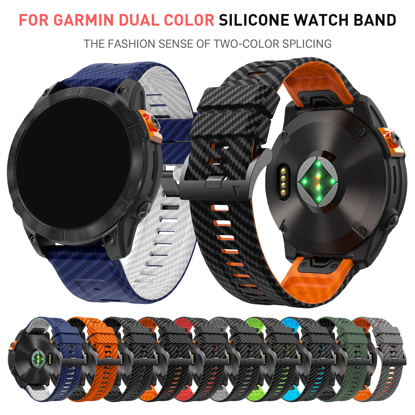22/26mm Two Tone Carbon Fiber Sports Watch Strap  Compatible with Garmin Fenix 5X 5X Plus 6 6X 6X Pro 7X 8 (51/47mm) Unisex band