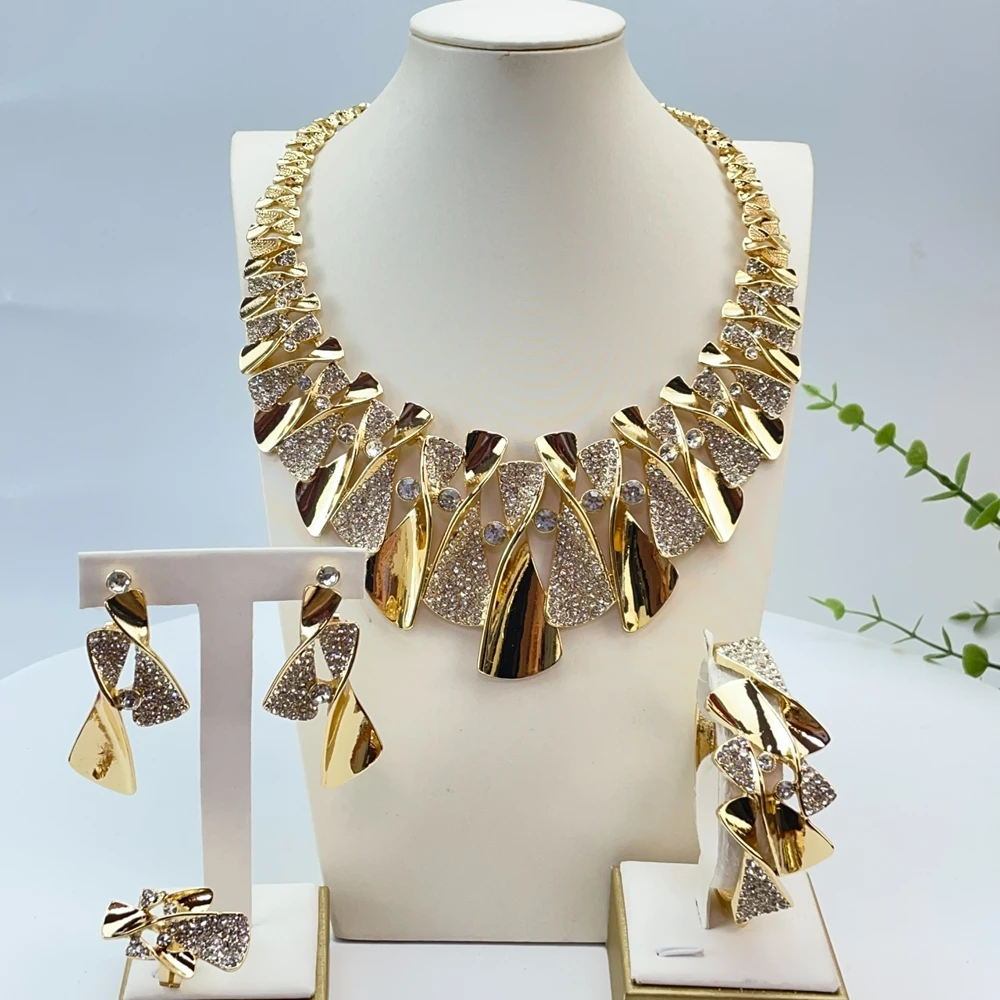 Italian Dubai Simple Style Big Bold Necklace Luxury Quality African Bride Jewelry Set For Women Party Gifts FHK29234
