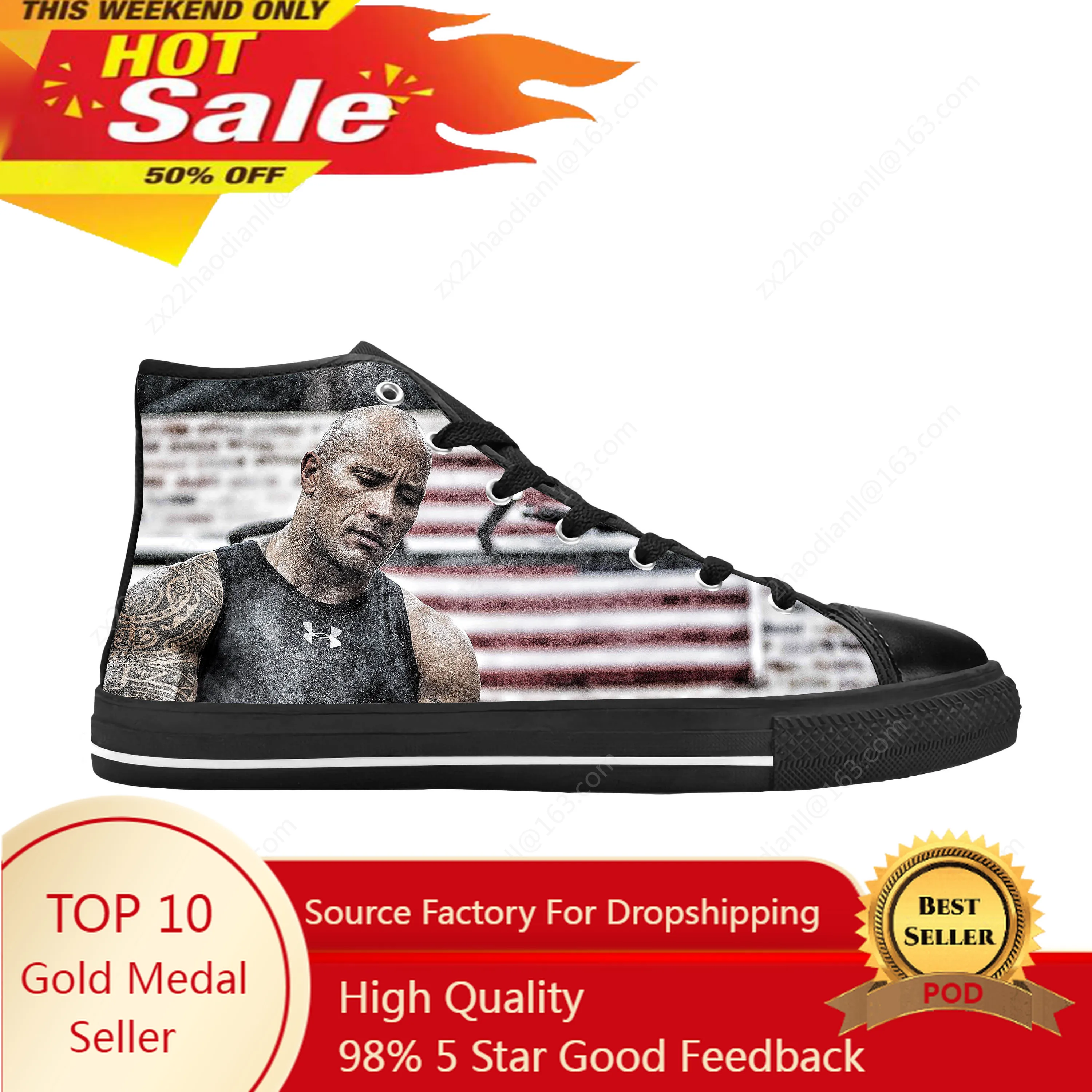 Dwayne Johnson The Rock Movie Star Actor Fashion Casual Cloth Shoes High Top Comfortable Breathable 3D Print Men Women Sneakers