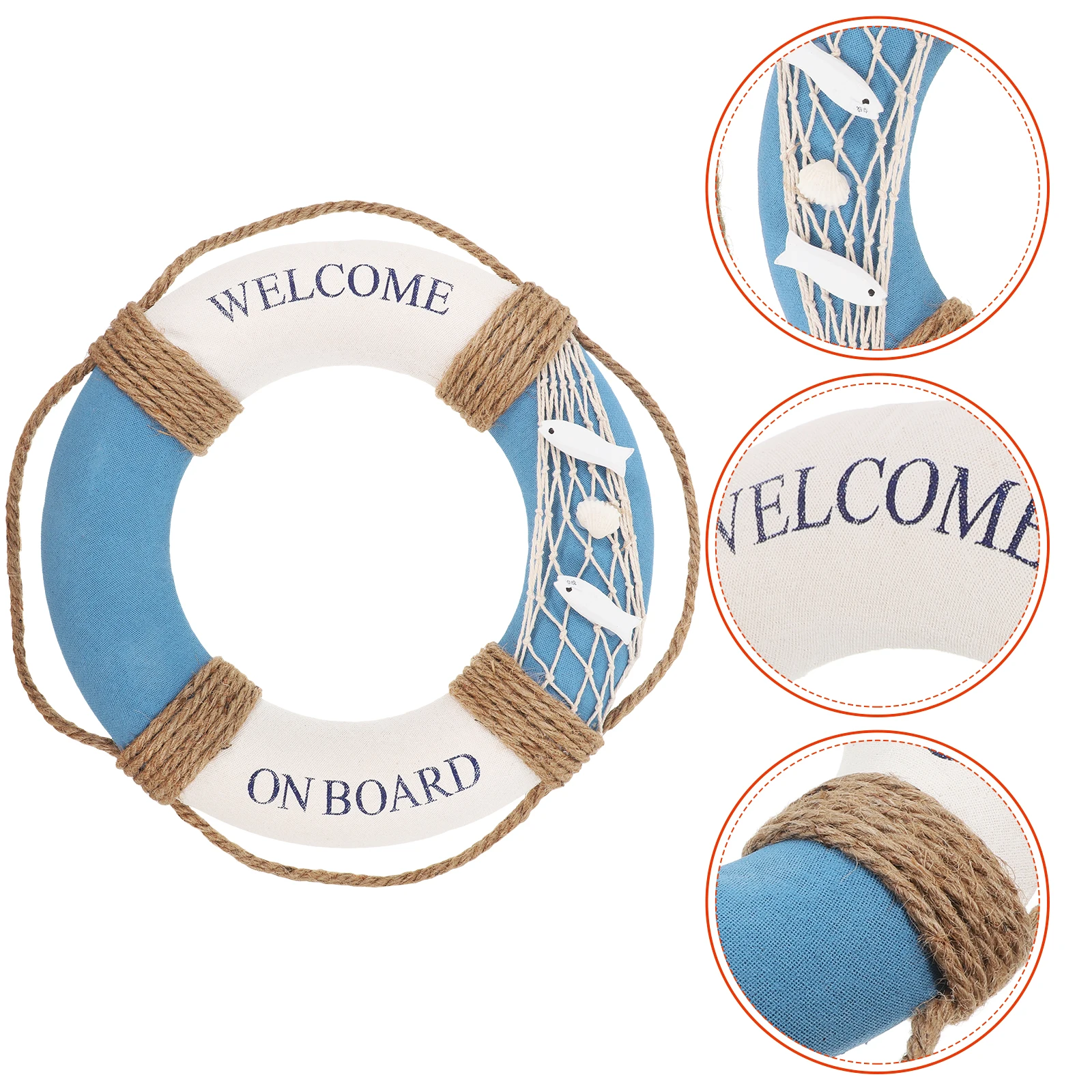 

Nautical Mediterranean Style Welcome on Board Life Ring Swim Tube Wall Decoration Decor (Blue & White)