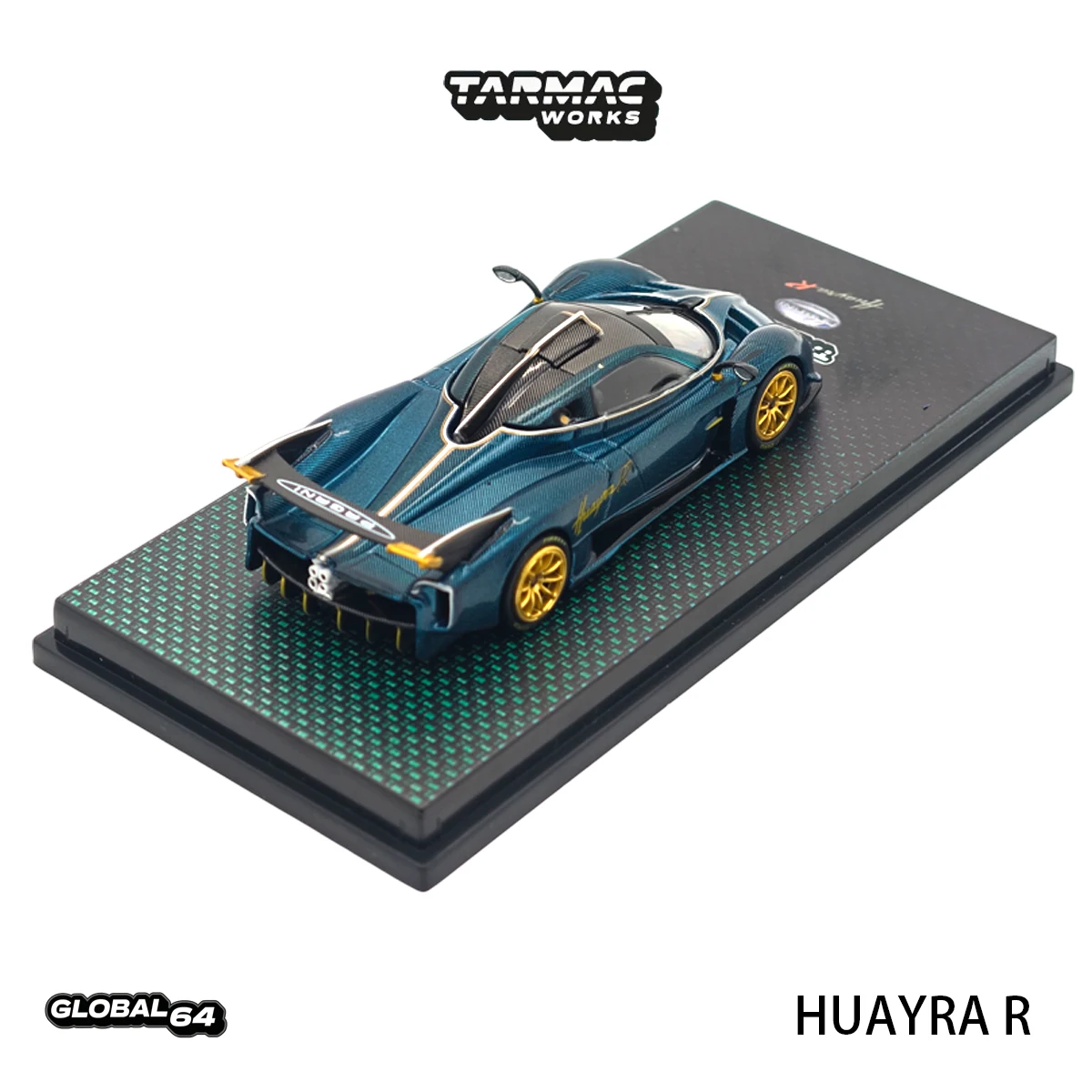 Tarmac Works GLOBAL64 T64G-TL035-TCF 1:64 Pagani Huayra R Metallic Woven Carbon Blue Track Hypercar Diecast Model Car In Stock view 4