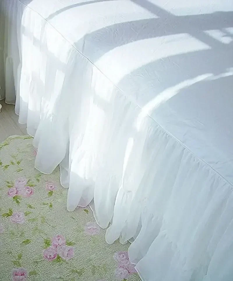

Romantic Decoration Princess Bed Cover Double Layers Skirt Quality Chiffon Bed Spread Satin Cotton Bed Sheet Sale