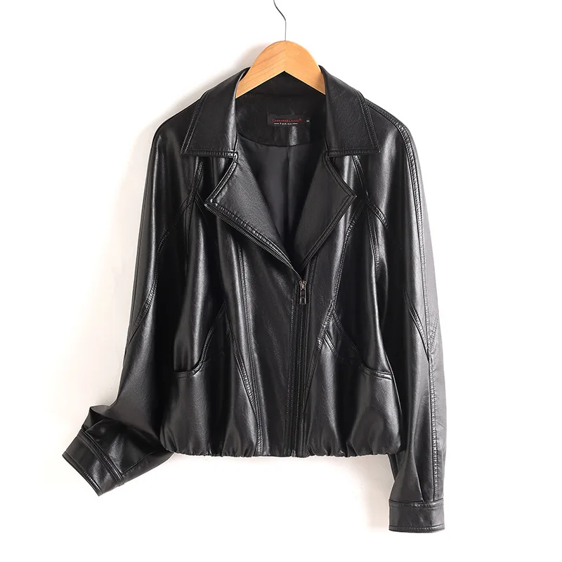 2026 Vintage Leather Jacket Women PU Short Coat Spring Autumn Turndown-collar Zip-up Moto&biker Outerwear Lady Loose Casual Tops