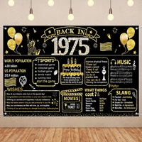 50th Birthday Party Decorations, Black and Gold Vintage Back in 1975 Banner 50 Year Old Birthday Party Poster Supplies Vintage