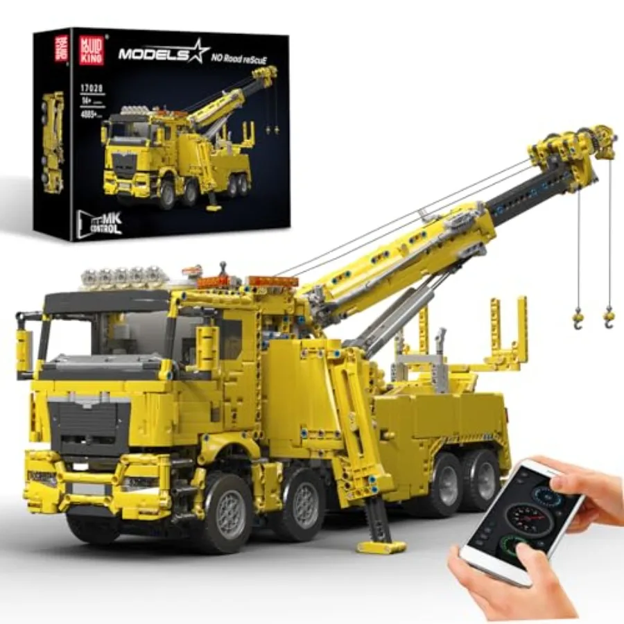 

Road Rescue Crane Truck building blocks for engineering simulation, ABS plastic, gray and yellow, motorized remote control with